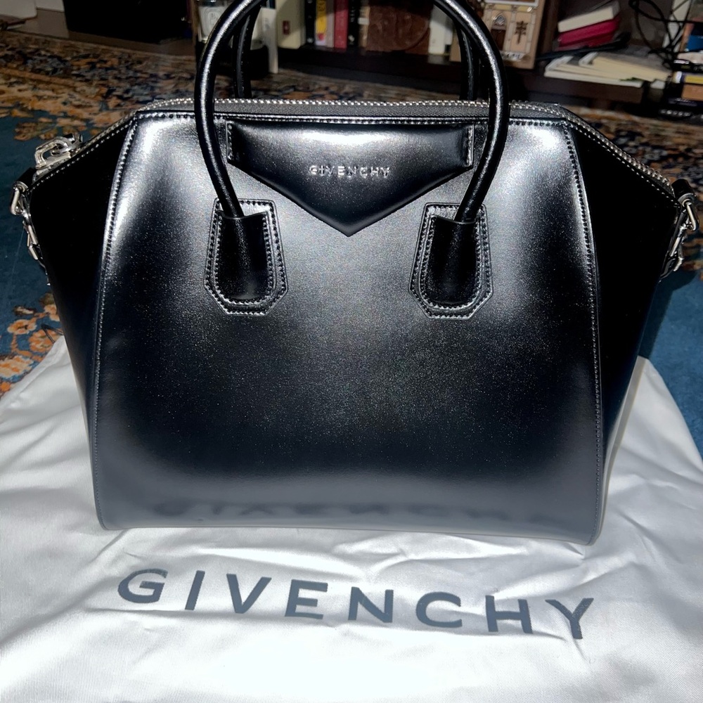Givenchy Antigona Glazed Satchel Medium Black Box Leather